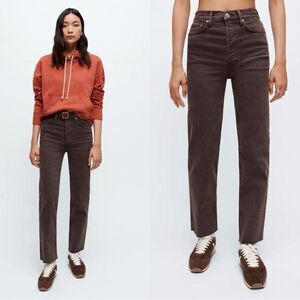 NWT RE/DONE 70S ULTRA HIGH RISE STOVE PIPE JEANS in WASHED CHOCOLATE brown